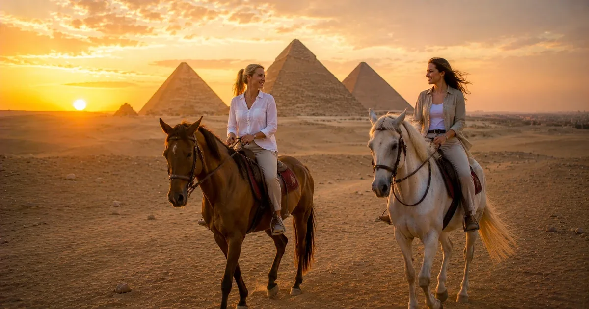 Sunset horse riding near the Giza Pyramids